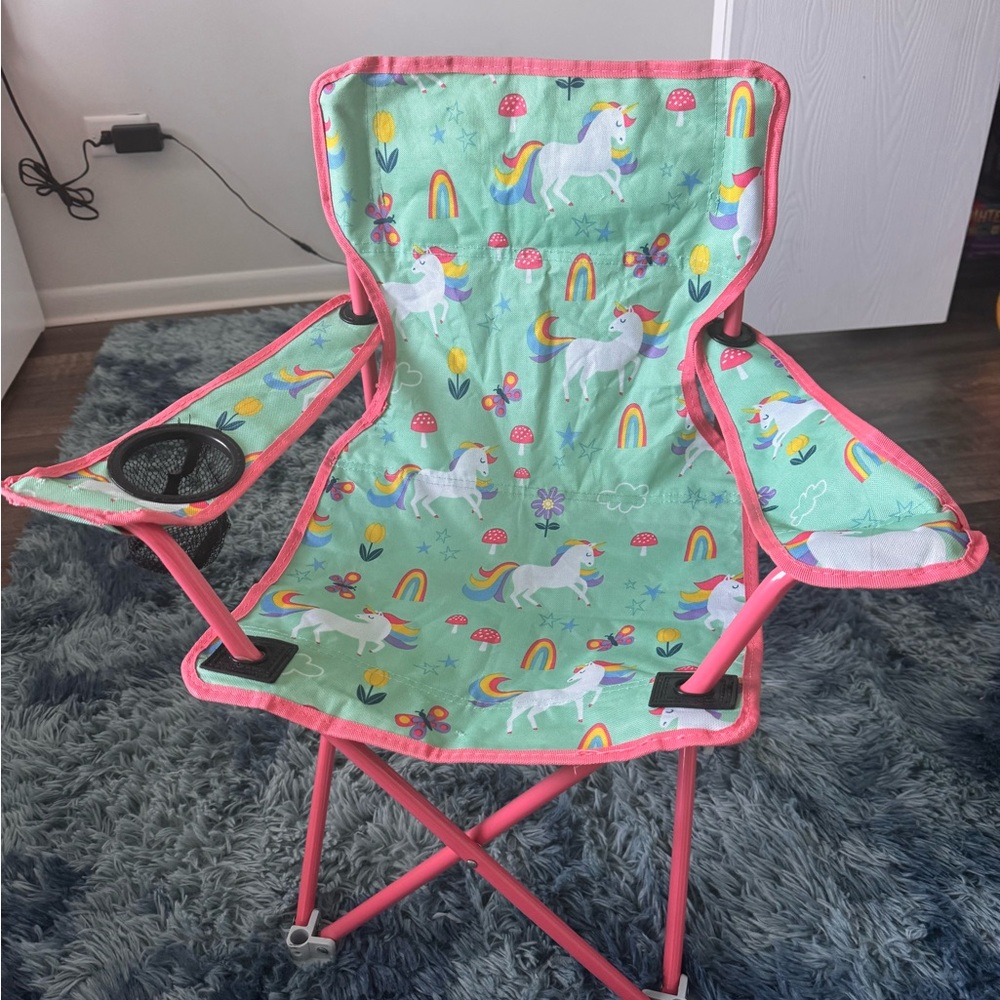 Kids Unicorn Folding Camp Chair - Mint Green with Pink Trim